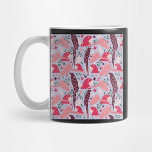 Ara Parrot Tropical Leaves Pattern Red and Blue Mug